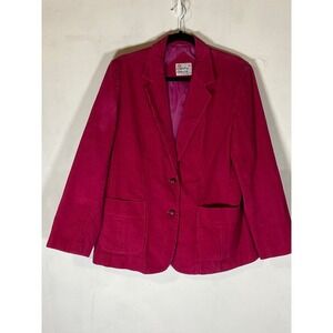 Vintage 90s Hot Pink Corduroy Blazer Jacket Women's L Wide Wale 100% Cotton